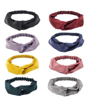 Yeshan Women's Criss cross Silk Satin Headbands Elastic Twisted Head Wrap Knotted Hair Band pack of 8 No1(mixed 8 pcs)