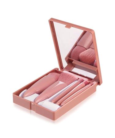 kawehiop 5 Pieces Makeup Brushes Plastic Handle with Mirror Powder Foundation Beauty Make Up Soft Brush Beginner Cosmetics