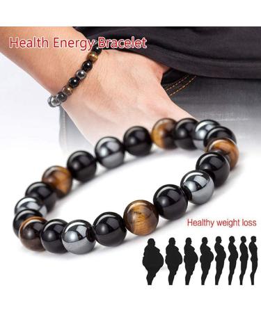 8mm Tigers Eye Triple Protection Bracelet with Black Obsidian and Hematite - Lucky Charm for Men and Women - Buy Online on SooperMarket.com