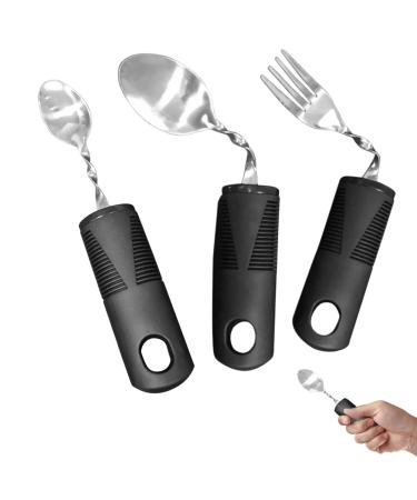 Spoon Adaptive Cutlery 3 Pieces Stainless Steel Mirror Polished Bendable Flexible Portable Curved Cutlery Cutlery with Plastic Non-Slip Handles for People with Disabilities