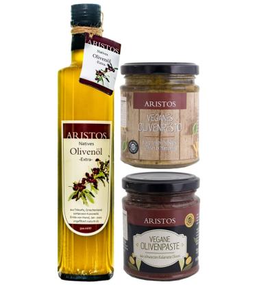 Aristos Bio Olive Oil Gourmet Gift Set |500 ml cold -pressed extra natives Greece + 2x Greek tapenade olive paste |3Tlg gift set Easter gift