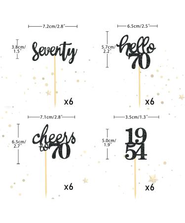 24 Pieces Glitter 70th Birthday Cupcake Toppers | 70th Birthday Decorations | 1954 Theme Party Accessories | Black Cake Decor - Buy Online on SooperMarket.com
