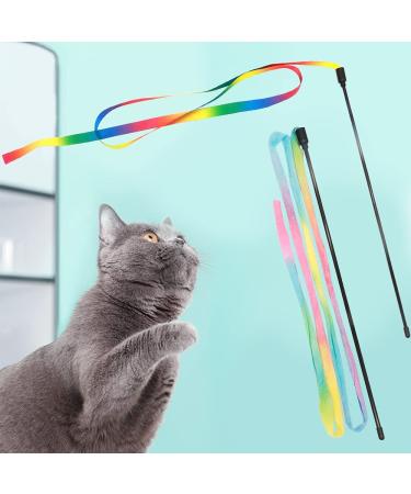 Interactive Cat Rainbow Wand Toys - Colorful Ribbon Charmer for Kittens | Set of 2 - Buy Online on SooperMarket.com