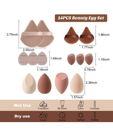 14Pcs Makeup Sponge Set Beauty Blender with Organizer Includes 2 Pieces of Triangle Loose Powder Puff 2 Pieces of Mini Triangle Loose Powder Puff 3 Pieces of Mini Airbrush Puff 4 Pieces of Beauty Eggs and 3 Pieces of Mini Beauty Eggs (brown) - Buy Online on SooperMarket.com