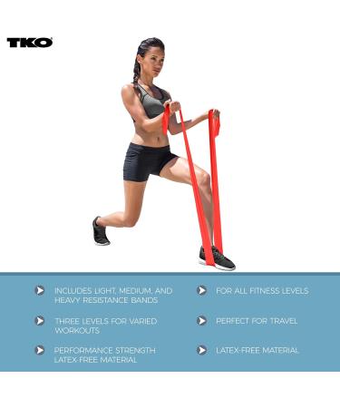 TKO Resistance Bands Set - 3 Pack | Flat Elastic Exercise Gear for Men & Women | Light Medium Heavy Resistance Levels for Fitness & Workout - Buy Online on SooperMarket.com