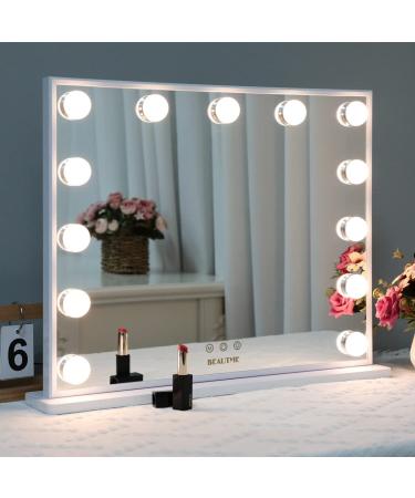 BEAUTME 20.47 x 16.22 Lighted Vanity Mirror with 3-Color Lighting & Magnification â€“ Tabletop & Wall Mounted - Buy Online on SooperMarket.com