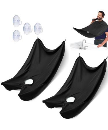 Jootuepo 2 PCs bibs for beard with 4 suction cups non-stick-hazardous care cloth waterproof beard trimming catcher cape gifts for men (black)