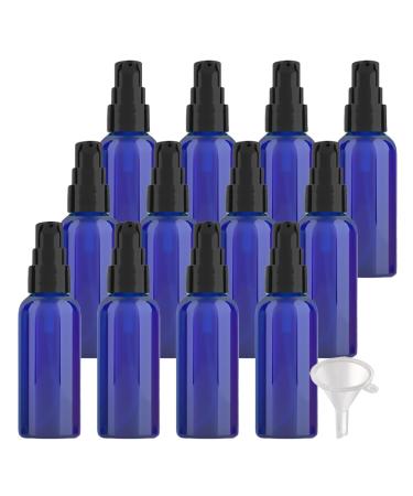 ZEOABSY 12 Pieces 50 ml Blue Lotion Bottles with Black Pump 50ml Empty PET Plastic Lotion Pump Bottle Cosmetic Gel Travel Container for Cosmetic Make up Cleaning + 2 x Funnel Blue 50 ml