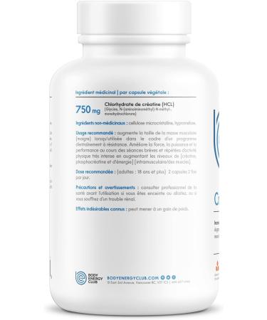 Body Energy Club Creatine HCL - Superior Solubility for Rapid Absorption - Enhanced Muscle Performance & Lean Muscle Gains - No Water Retention Easy on Digestion - 750mg Capsules - Buy Online on SooperMarket.com