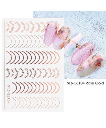 3D Rose Gold Metal Nail Stickers - Self-Adhesive Nail Art Decals for DIY Manicure | 8 Sheets of Stripe Lines & French Tips - Buy Online on SooperMarket.com