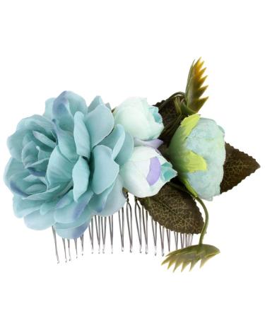 Floral Crown Bride Hair Comb Woman Handmade Side Comb Wedding Hair Accessories for Favor(Blue Flower)