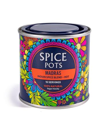 Spice Pots - Madras Curry Powder - 100% Natural Ingredients - Gluten Free & Vegan Curry Powder - Dry Spice Blend (Hot Heat) - 80g Pot (16 Servings) Madras Curry 80G