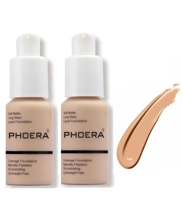 Aquapurity Phoera Full Coverage Foundation Soft Matte Oil Control Concealer 30ml Long Lasting Flawless Cream Smooth (2PCS 104 BUFF BEIGE) 2PCS 104 BUFF BEIGE 1 count (Pack of 1)