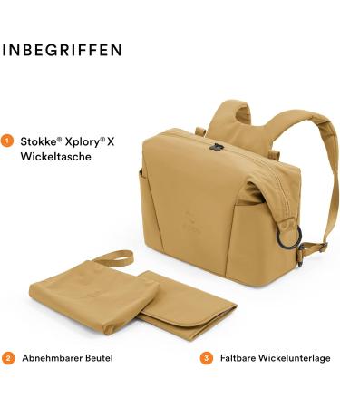 Stokke Xplory X Wrap Pocket - Versatile Shoulder Bag & Backpack Includes Foldable Diaper Pad UPF 50+ Water-Repellent Easy to Clean - Golden Yellow - Buy Online on SooperMarket.com