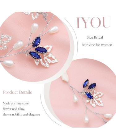 IYOU Bridal Wedding Hair Vine Blue Rhinestone Headband Leaf Pearl Prom Headpiece Accessories for Bride Bridesmaid - Buy Online on SooperMarket.com