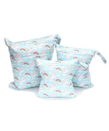EGURS 3 pieces/set diaper bag with reusable fabric wetbag naspocket organizer bags for babies diapers dirty clothing and other accessories rainbow horse