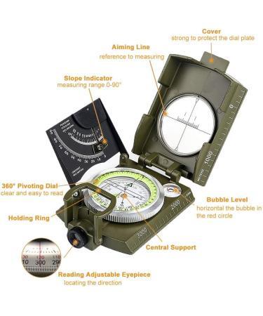 Bijia Multifunctional Metal Compass for Hiking | Waterproof High Accuracy Lens Compass with Clinometer & Spirit Level | Ideal for Climbing Boating Exploration Hunting & Geology - International Shipping Available - Buy Online on SooperMarket.com