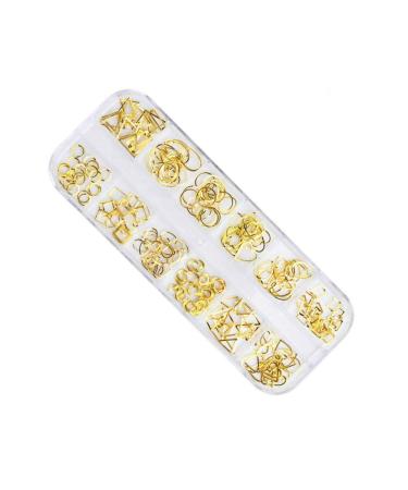 Aysekone 1 Boxed 12 Grids Gold 3D Alloy Metal Nail Rivets Charms Nail Studs Nail Ornament Geometric Circle Oval Heart Triangle Moon Square Shaped Nail Art Decorations