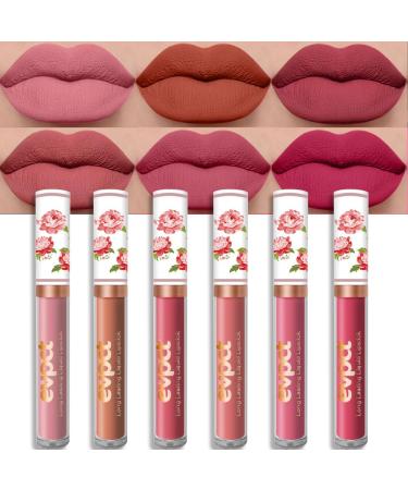 evpct Peony Flower Liquid Matte Lipstick - B-Set03 - Pack of 6