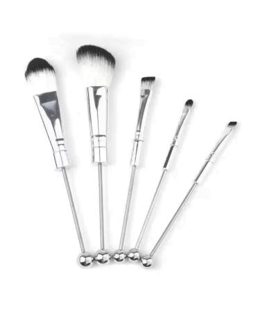 Silver Beadable Makeup Brushes | Set of 5 for Silicone Focal Beads Bubble Gum In Bulk DIY Cosmetic Synthetic Eyeshadow Foundation