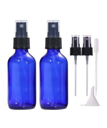 LIYUABU 60ml Empty Blue Glass Spray Bottles Small Fine Mist Atomiser Refillable Reusable Travel Spray Bottles for Essential Oil Hair Aromatherapy Perfumes Cleaning(2 Pack) Blue Paquet de 2