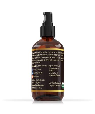 VoilaVe Organic Moroccan Argan Oil - Cold Pressed for Skin, Nails, Hair Growth - Anti-Aging Moisturizer with Vitamin E - 4 fl oz - Buy Online on SooperMarket.com