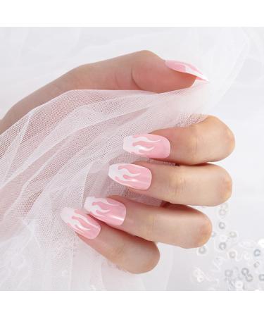 Bmirth Flame Glossy Press on Nails - Long White Coffin False Nails for Women and Girls (Style 3) - Buy Online on SooperMarket.com