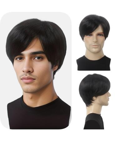 STfantasy Men's Wig Natural Wig Blonde Short Straight Layered Two-tone Mixed Wig for Cosplay (Black Brown)