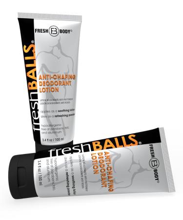 Fresh Body FB - Fresh Balls Lotion, 3.4 fl oz (2 Pack) | Anti-Chafing Men's Soothing Cream to Powder Balls Deodorant and Hygiene for Groin Area 3.4 Fl Oz (Pack of 2)