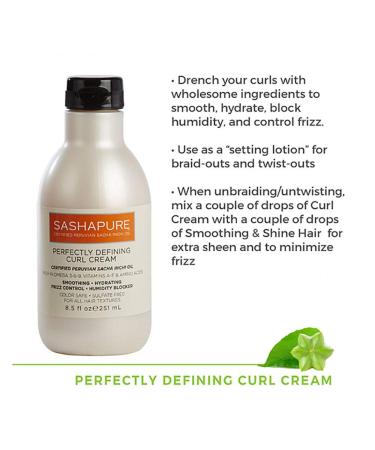 Sashapure Perfectly Defining Curl Cream with Sacha Inchi Oil - Color Safe, Sulfate-Free, Hydrating, Frizz Control - 8.5 fl.oz - Buy Online on SooperMarket.com