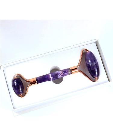Home Decoration Amethyst Rough Face Care Massage Tool Amethyst Roller Gua Sha Massage Set Natural Jade Massager Facial Body Neck Skin Beauty Detox Full of Texture (Color : Roller and Box)