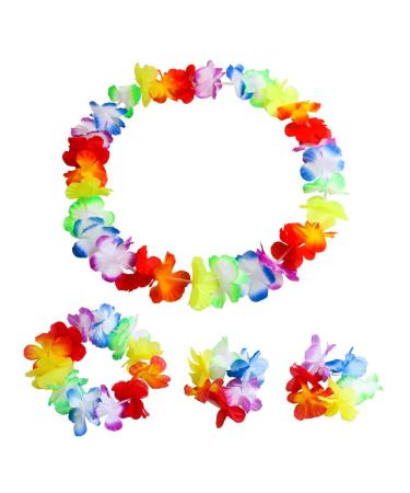 Hawaiian Luau Tropical Flower Crown Set for Women - Headband, Wristbands, Necklace, Bracelets, Hair Band - Perfect for Summer Beach Vacation and Pool Party Decorations - Colorful - Buy Online on SooperMarket.com
