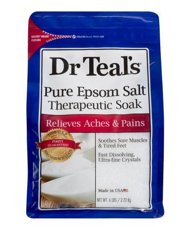 Dr Teals Pure Epsom Salt Therapeutic Soaking Solution Unscented 96 Oz. (Pack of 6) (Packaging May Vary)