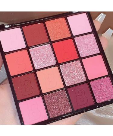 Yeweian Pink Red Eyeshadow Palette  16 Colors Pink Glitter Matte Eyeshadow Blush Palette  Korean Eyeshadow Palette Makeup  Waterproof Dark Pink Eyeshadow Shades Sombras De Ojos Profesional 15