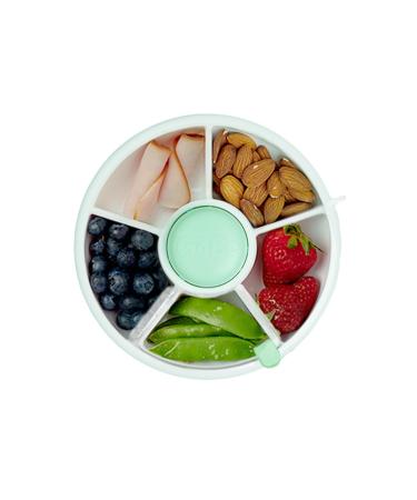 GoBe Kids Snack Spinner Bundle with Hand Strap and Sticker Sheet - Reusable Snack Container with 5 Compartment Dispenser and Lid | BPA and PVC Free | Dishwasher Safe | No Spill Leakproof Mint Green Small