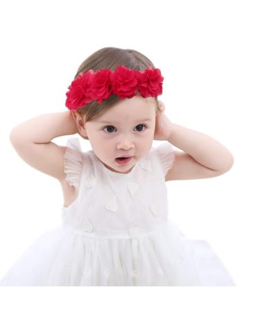 Fmeida Baby Headband Baby Girls Flower Headbands Stretchy Soft Newborn Infant Hair Accessories Floral Birthday Headbands for 4-24 Months Red