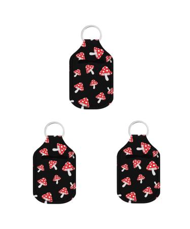 Dreaweet Fashion Hand Sanitizer Holder Keychains Set of 3 Portable Mini Travel Bottle Sleeve Pouch for Women Girls Mushroom