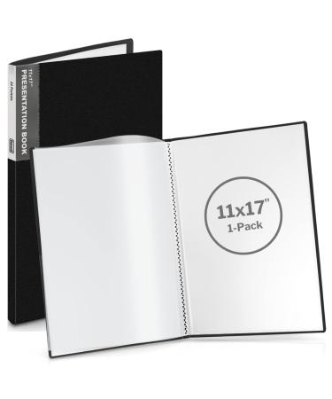 Dunwell 11x17 Binder with Sleeves - (Black), Art Portfolio Folder 11 x 17, Large Folder with Clear Sheet Protectors, 24-Pocket Displays 48 Pages 17x11 Posters, Kids Artwork Organizer, Archival Quality Vertical Black
