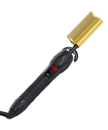 Dan Technology hot Comb Hair Straightener,15 Temperatures Adjustable Professional hot Comb,Digital Display Electric Comb, Curved Teeth Ceramic Comb, Professional Hair Straightener Comb for Thick Hair