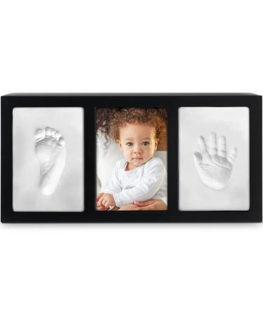 Clay Baby Hand and Footprint Kit with Photo Wall Mount Frame Kit - Inkless Baby Footprint & Handprint Keepsake for Birthdays & Family Activities (Black Frame) - Proud Baby by Luna Bean