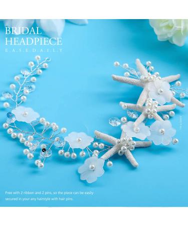 EASEDAILY Starfish Bride Wedding Hair Vine - Silver Flower Headband with Pearls and Crystals for Beach Bridal Hair Accessories - Buy Online on SooperMarket.com