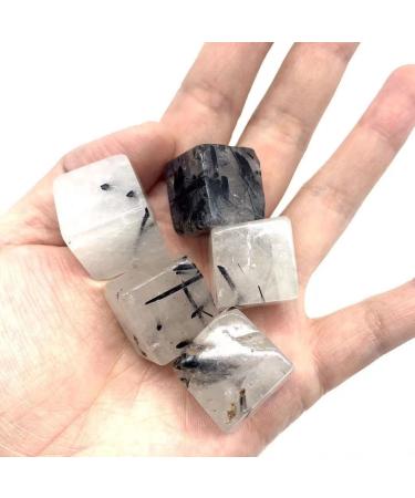 5pc 18mm-25mm Black Tourmaline in Quartz Tumbled Stone Gemstone Polishing Cube ERTEYIN