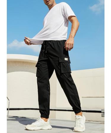 Elegancity Men's Cargo Trousers - Casual Work Pants with Drawstring Waist | Regular Fit Sweatpants with Pockets (Size 38-46) - 34 A-Black - Buy Online on SooperMarket.com
