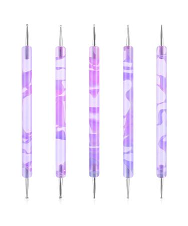 5Pcs Nail Dotting Pen Nail Art Tools Dotting Painting Pen Polish Carving Tool 2 Way Nail Design Dotting Tool for Gel Polish Decoration Purple