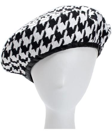 Qiabao Luxury Houndstooth Beret Beanie Hat - Women's Black/White - Buy Online on SooperMarket.com