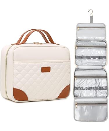 SHENHU Beige Toiletry Bag with Hanging Hook - Water-resistant Travel Makeup Organizer for Women - Buy Online on SooperMarket.com