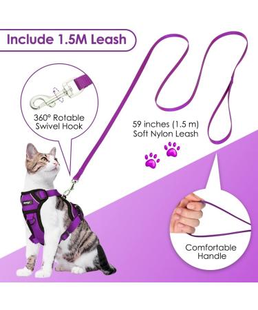 Breakproof Cat Leash Set with Adjustable Reflective Vest & Dishes for Small Kittens - Purple XS - Buy Online on SooperMarket.com