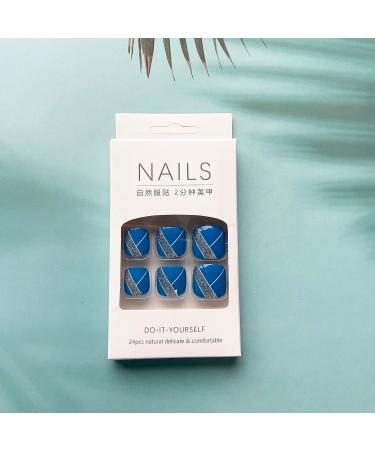 Silver Glitter Short False Toe Nails with Line Design - Cute Square Acrylic Press-on Toenails for Women - Buy Online on SooperMarket.com