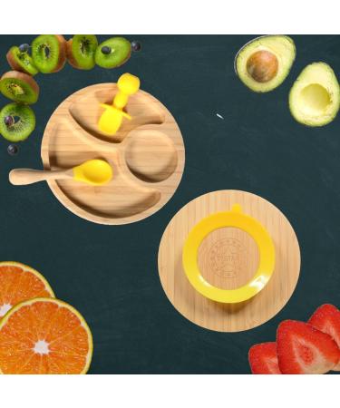 Bamboo Baby Weaning Set - Suction Bowl, Plate, Spoon & Fork in Yellow - Buy Online on SooperMarket.com