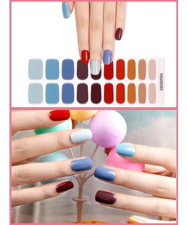 Foyute Semi Cured Gel Nail Strips 20 Pcs Soft Self-Adhesive Gel Nail Polish Wraps Sticker for Salon-Quality Manicure Set Long Lasting Easy to Apply & Remove Nail File & Wooden Stick (Colorful) - Buy Online on SooperMarket.com